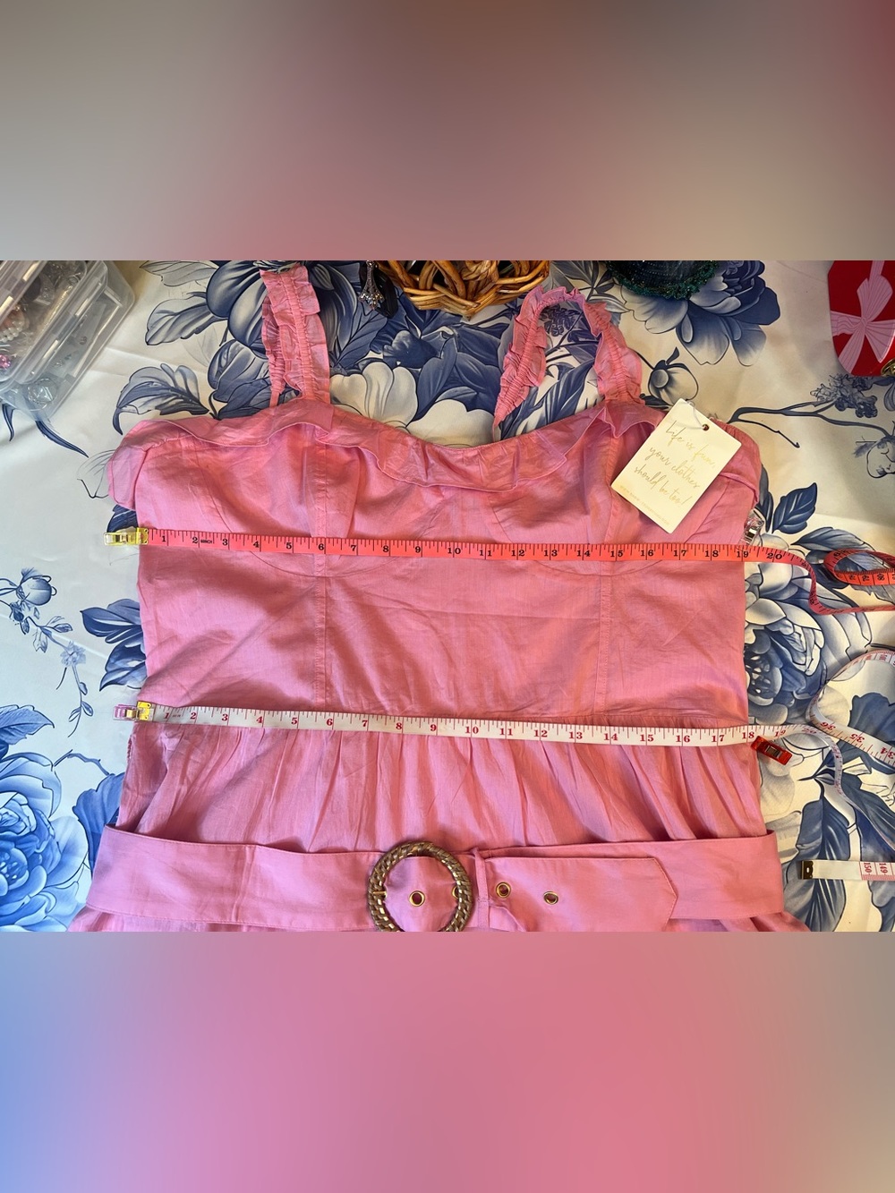 Show Me Your MuMu Jolene Pink Lemonade Ruffle Midi Dress with Buckle Belt - Picture 10 of 16